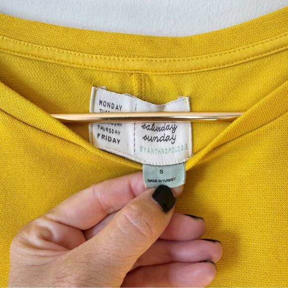 Anthropologie Saturday Sunday Yellow Gold Sunny Puff Sleeve Sweatshirt Dress S - Picture 5 of 7